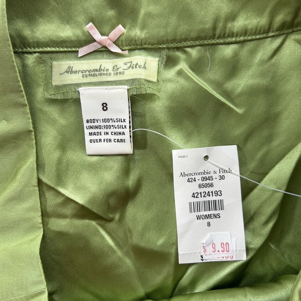 VTG Abercrombie & Fitch Silk Skirt Womens 8 Green Floral Ruffle Wrap Mini Skirt - Picture 5 of 7